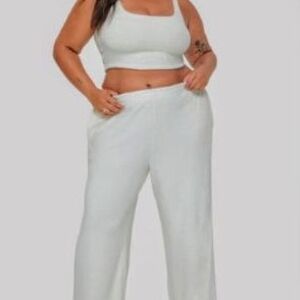 YITTY Plus Size White Wide-Leg Lounge Pants